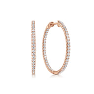 14K Rose Gold French Pave 30mm Round Inside Out Diamond Hoop Earrings