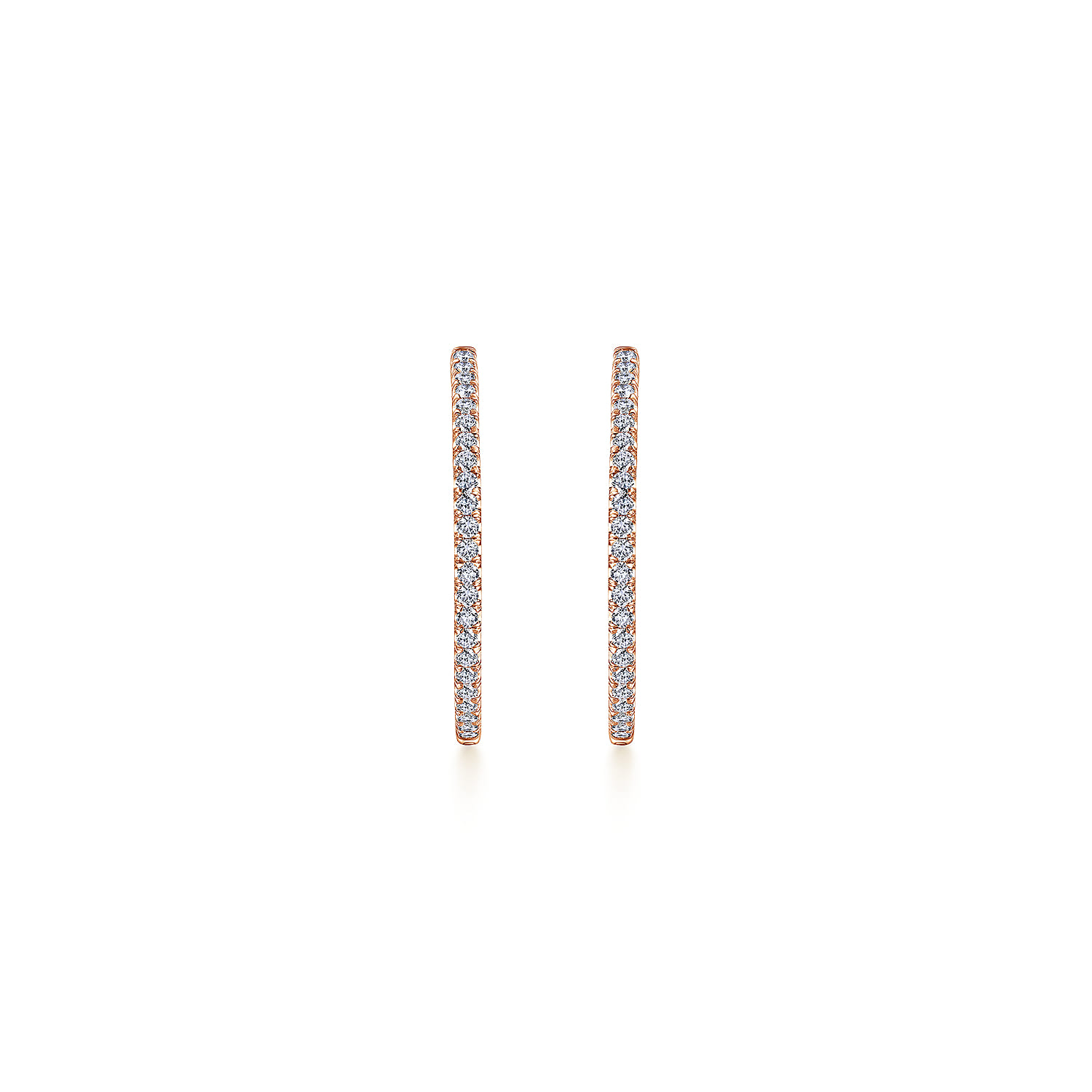 14K Rose Gold French Pave 30mm Round Inside Out Diamond Hoop Earrings - 1.45 ct - Shot 3