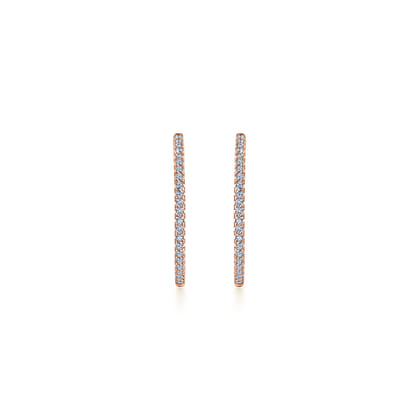 14K Rose Gold French Pave 30mm Round Inside Out Diamond Hoop Earrings