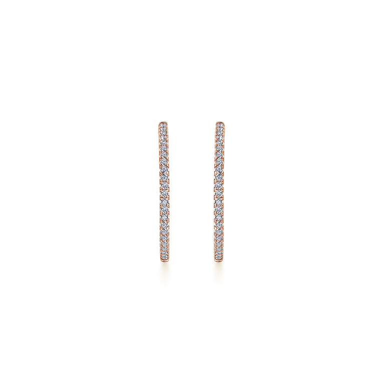 14K Rose Gold French Pave 30mm Round Inside Out Diamond Hoop Earrings - 1.45 ct - Shot 3