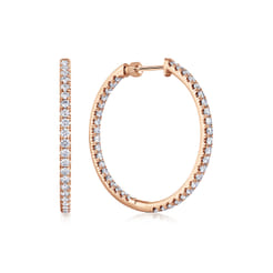 14K Rose Gold French Pave 30mm Round Inside Out Diamond Hoop Earrings