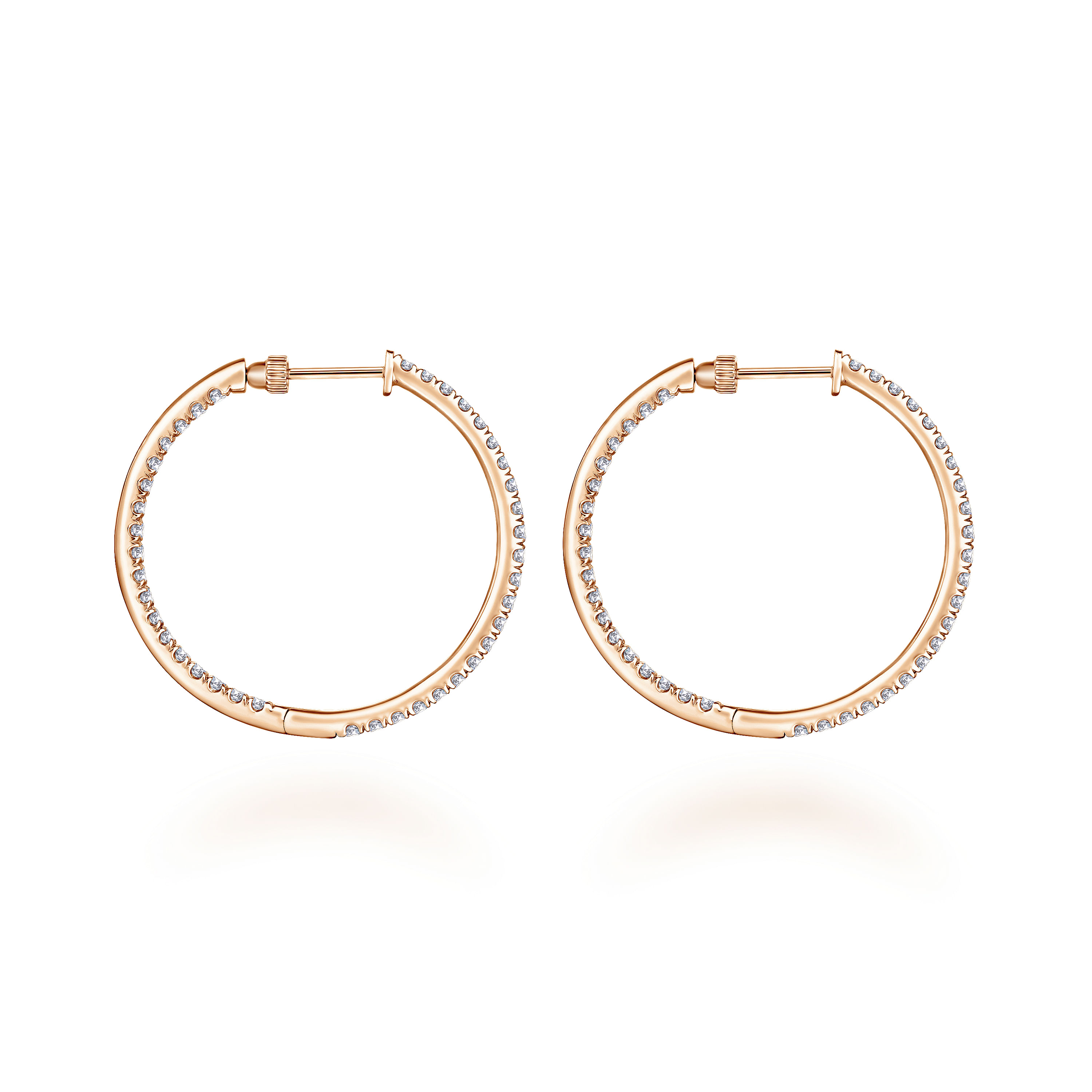 14K Rose Gold French Pave 30mm Round Inside Out Diamond Hoop Earrings - 1.9 ct - Shot 2