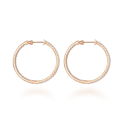 14K Rose Gold French Pave 30mm Round Inside Out Diamond Hoop Earrings