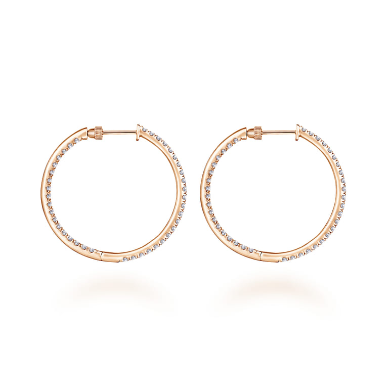 14K Rose Gold French Pave 30mm Round Inside Out Diamond Hoop Earrings - 1.9 ct - Shot 2