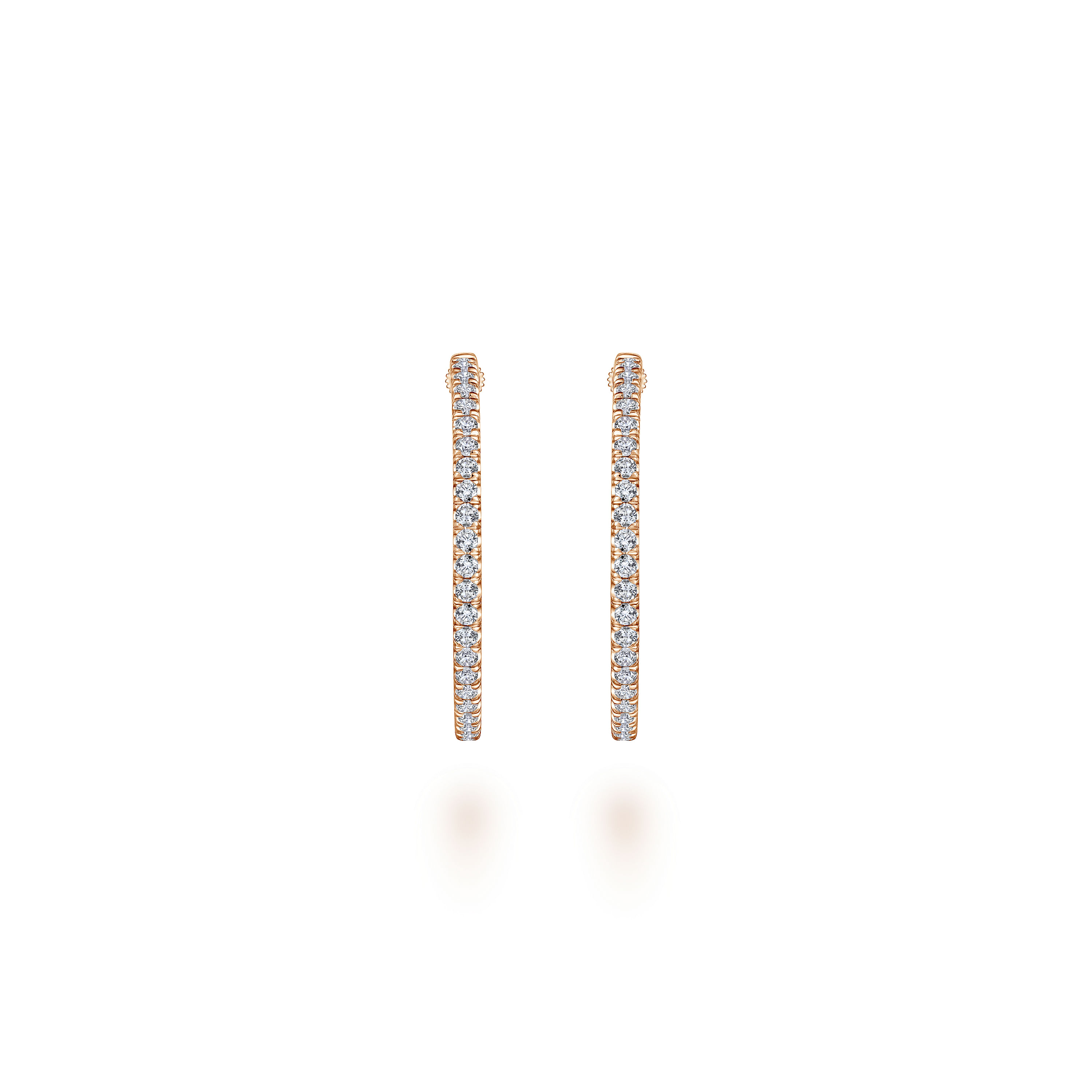 14K Rose Gold French Pave 30mm Round Inside Out Diamond Hoop Earrings - 1.9 ct - Shot 3