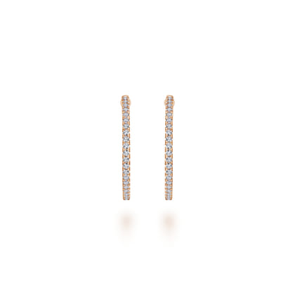 14K Rose Gold French Pave 30mm Round Inside Out Diamond Hoop Earrings