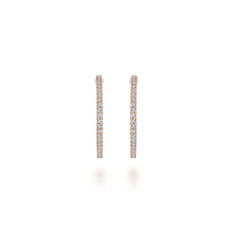 14K Rose Gold French Pave 30mm Round Inside Out Diamond Hoop Earrings - 1.9 ct - Shot 3