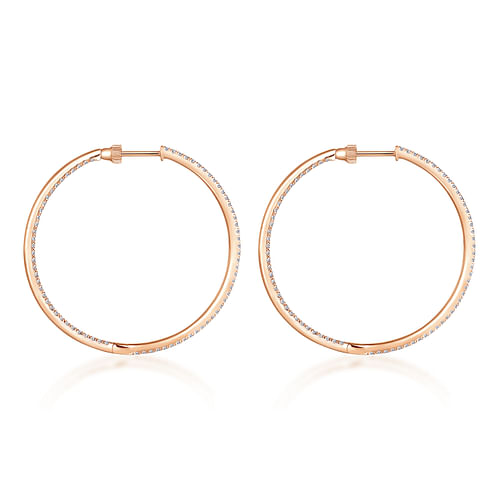 14K Rose Gold French Pave 40mm Round Inside Out Diamond Hoop Earrings - 1.5 ct - Shot 2