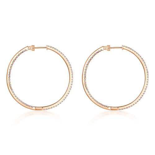 14K Rose Gold French Pave 40mm Round Inside Out Diamond Hoop Earrings - 1.9 ct - Shot 2