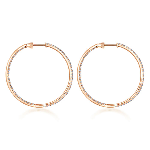 14K Rose Gold French Pave 40mm Round Inside Out Diamond Hoop Earrings - 2.5 ct - Shot 2