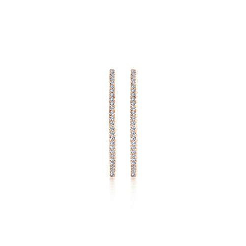 14K Rose Gold French Pave 40mm Round Inside Out Diamond Hoop Earrings - 2.5 ct - Shot 3