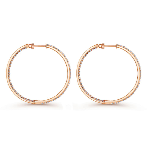 14K Rose Gold French Pave 40mm Round Inside Out Diamond Hoop Earrings - 2.95 ct - Shot 2