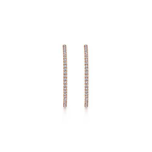 14K Rose Gold French Pave 40mm Round Inside Out Diamond Hoop Earrings - 2.95 ct - Shot 3
