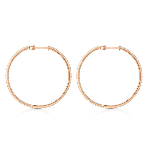 14K Rose Gold French Pave 50mm Round Inside Out Diamond Classic Hoop Earrings - 1.3 ct - Shot 2