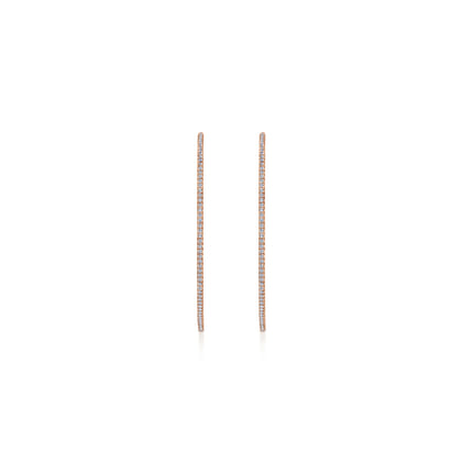 14K Rose Gold French Pave 50mm Round Inside Out Diamond Classic Hoop Earrings