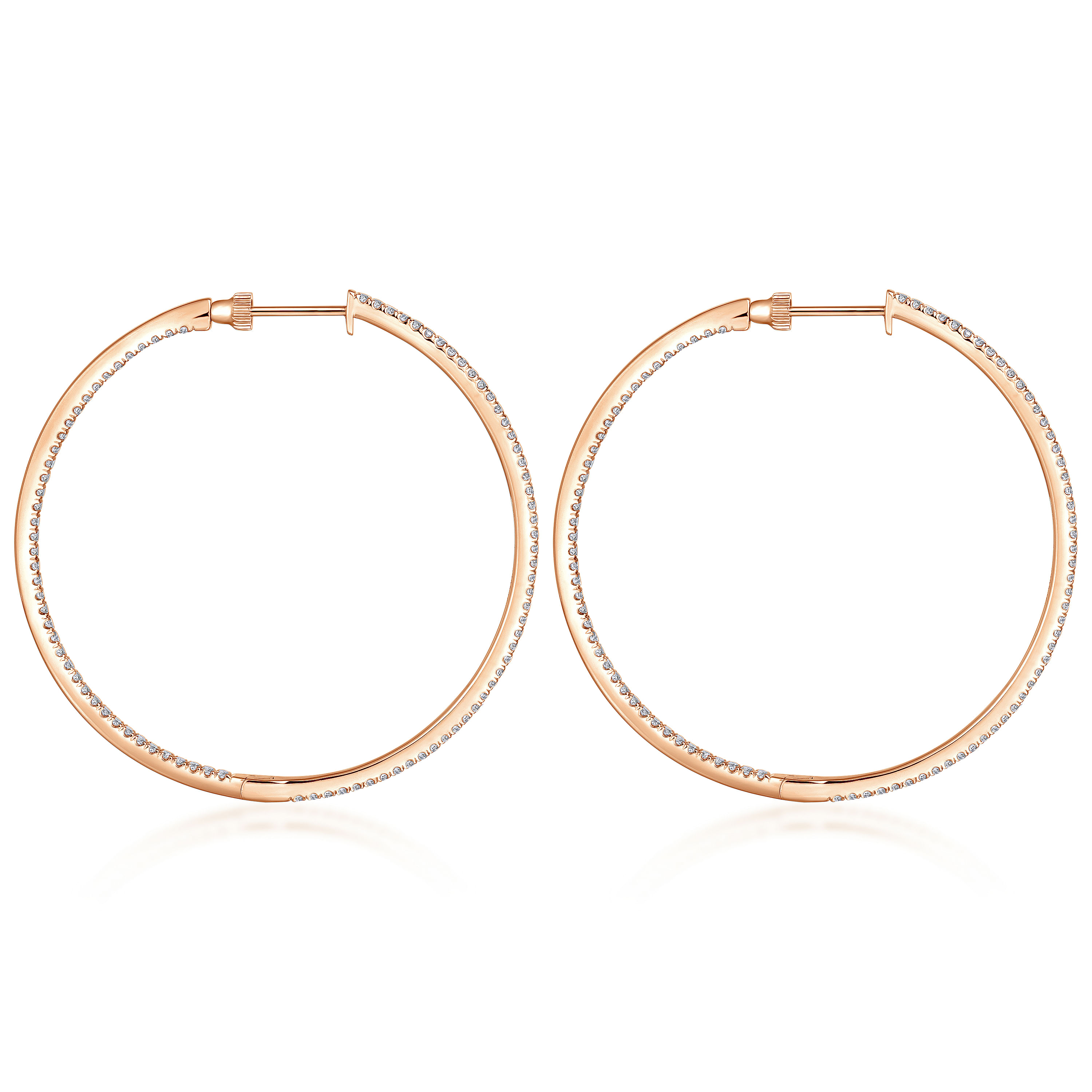 14K Rose Gold French Pave 50mm Round Inside Out Diamond Hoop Earrings - 1.9 ct - Shot 2