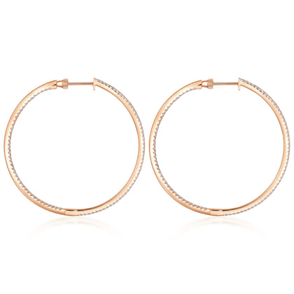 14K Rose Gold French Pave 50mm Round Inside Out Diamond Hoop Earrings