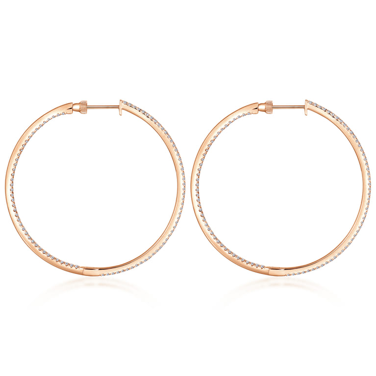 14K Rose Gold French Pave 50mm Round Inside Out Diamond Hoop Earrings - 1.9 ct - Shot 2