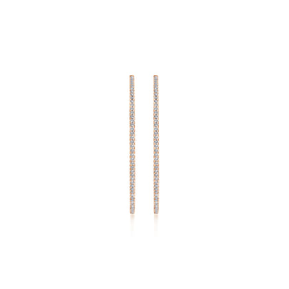 14K Rose Gold French Pave 50mm Round Inside Out Diamond Hoop Earrings