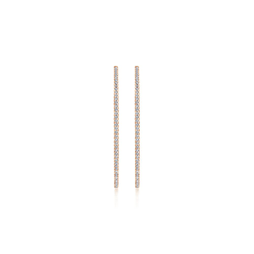 14K Rose Gold French Pave 50mm Round Inside Out Diamond Hoop Earrings - 1.9 ct - Shot 3