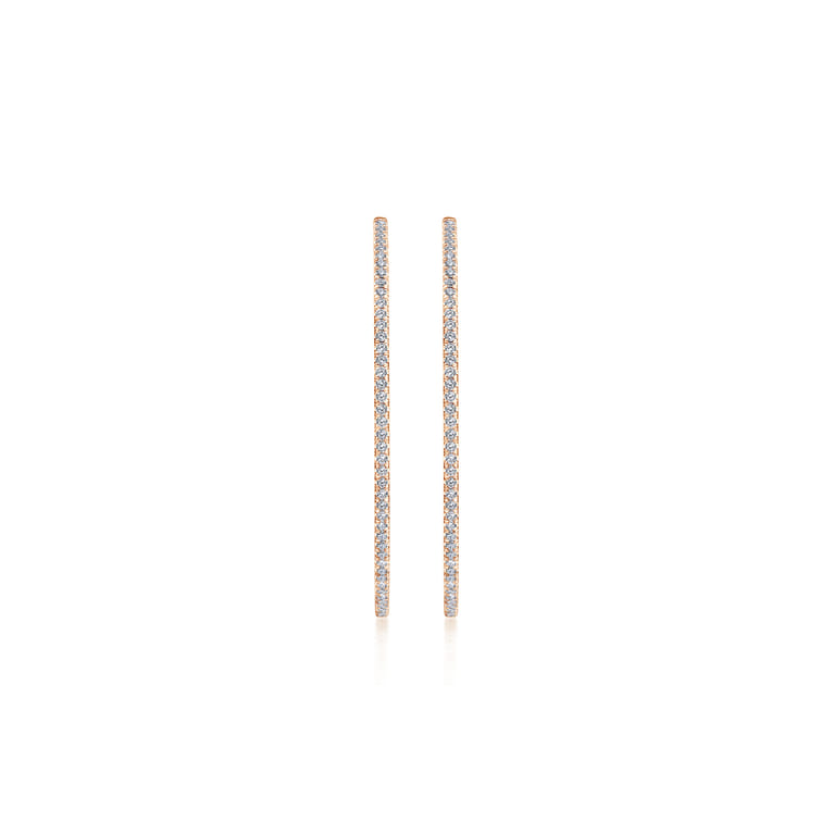 14K Rose Gold French Pave 50mm Round Inside Out Diamond Hoop Earrings - 1.9 ct - Shot 3