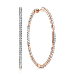 14K Rose Gold French Pave 50mm Round Inside Out Diamond Hoop Earrings