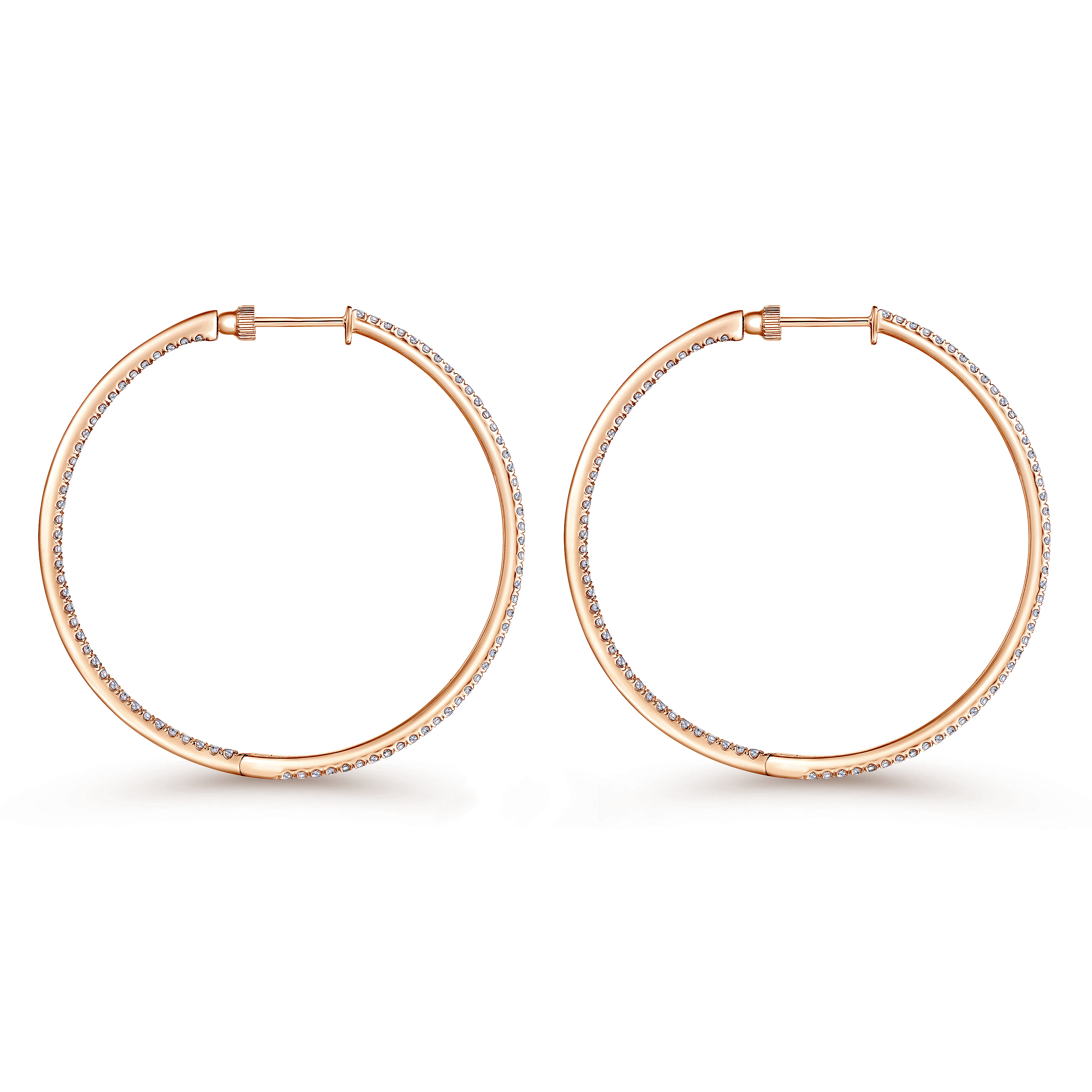 14K Rose Gold French Pave 50mm Round Inside Out Diamond Hoop Earrings - 2.4 ct - Shot 2