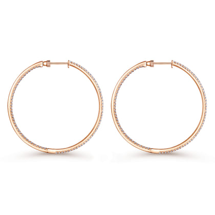 14K Rose Gold French Pave 50mm Round Inside Out Diamond Hoop Earrings