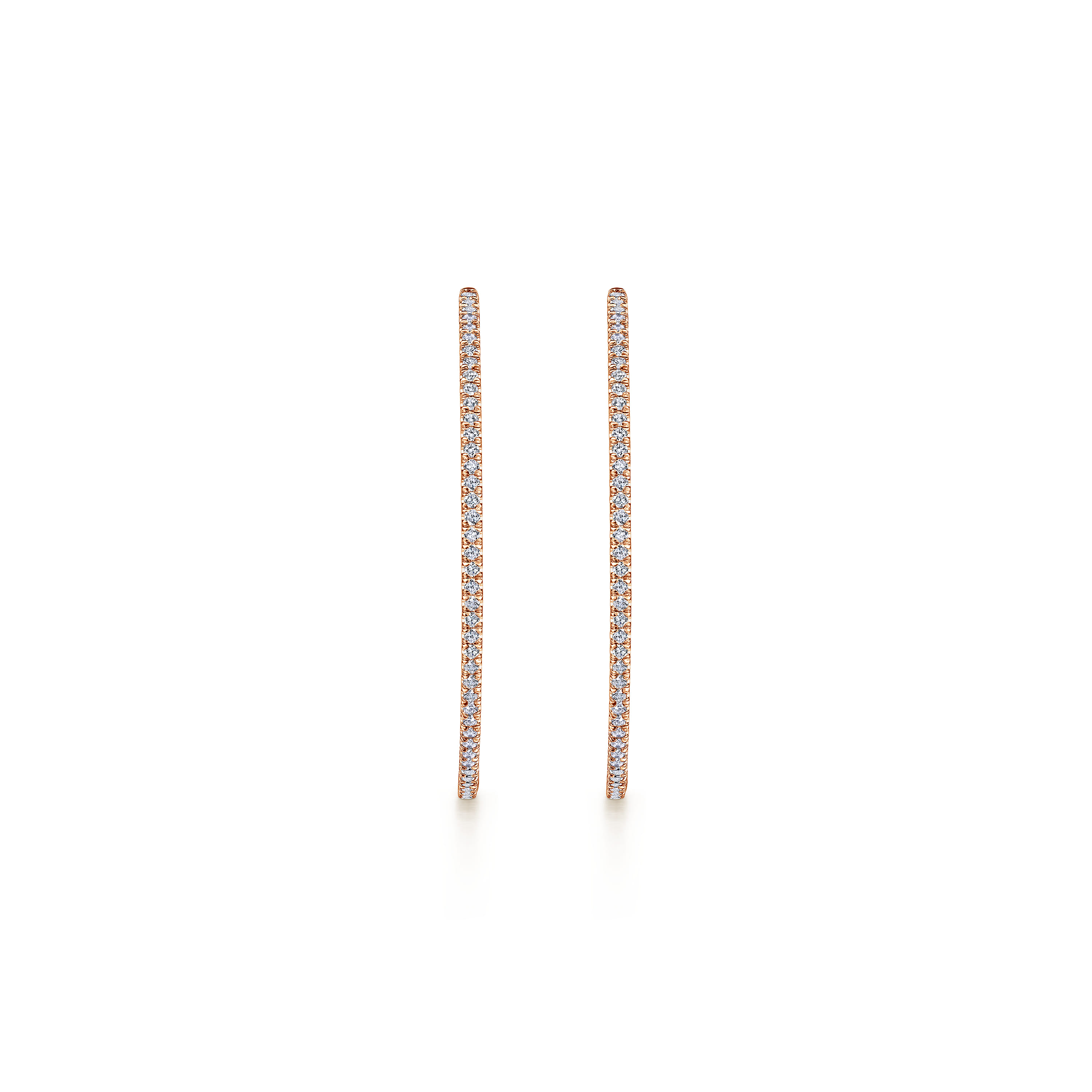 14K Rose Gold French Pave 50mm Round Inside Out Diamond Hoop Earrings - 2.4 ct - Shot 3