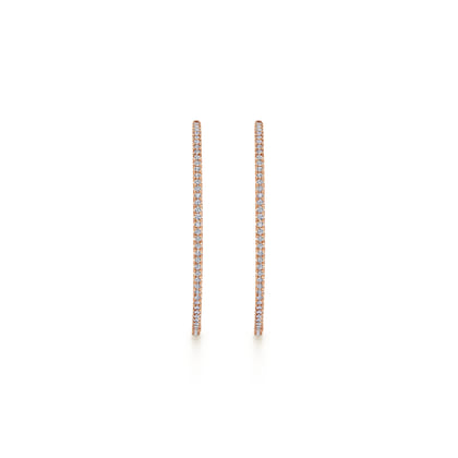 14K Rose Gold French Pave 50mm Round Inside Out Diamond Hoop Earrings