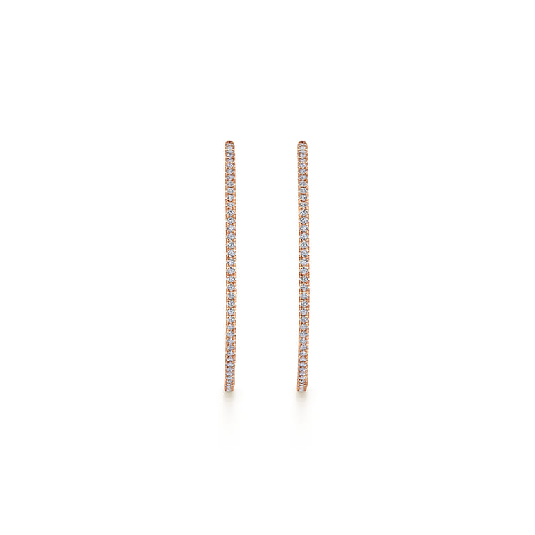 14K Rose Gold French Pave 50mm Round Inside Out Diamond Hoop Earrings - 2.4 ct - Shot 3