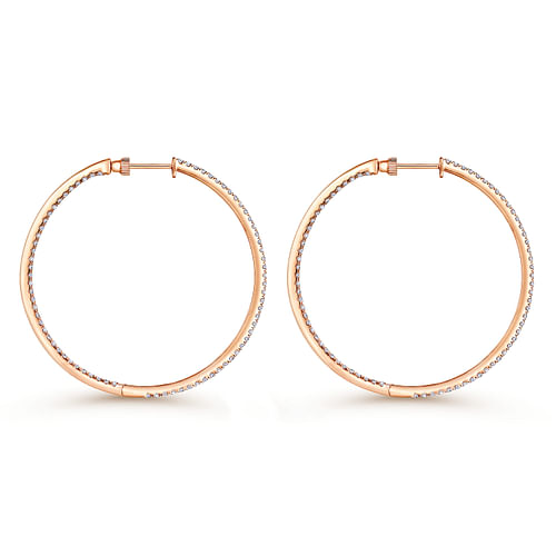 14K Rose Gold French Pave 50mm Round Inside Out Diamond Hoop Earrings - 2.9 ct - Shot 2