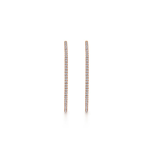 14K Rose Gold French Pave 50mm Round Inside Out Diamond Hoop Earrings - 2.9 ct - Shot 3