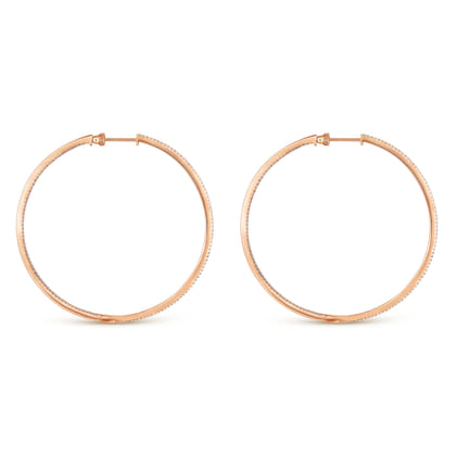 14K Rose Gold French Pave 60mm Round Inside Out Diamond Classic Hoop Earrings