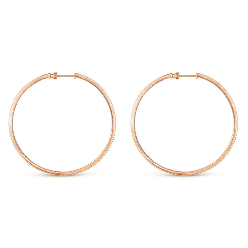 14K Rose Gold French Pave 60mm Round Inside Out Diamond Classic Hoop Earrings - 1.5 ct - Shot 2