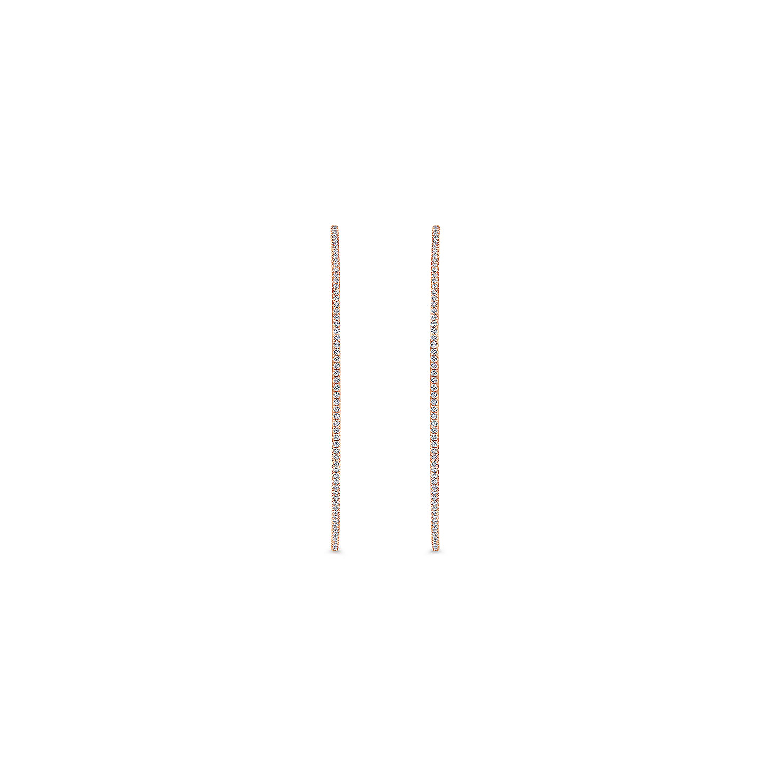 14K Rose Gold French Pave 60mm Round Inside Out Diamond Classic Hoop Earrings - 1.5 ct - Shot 3