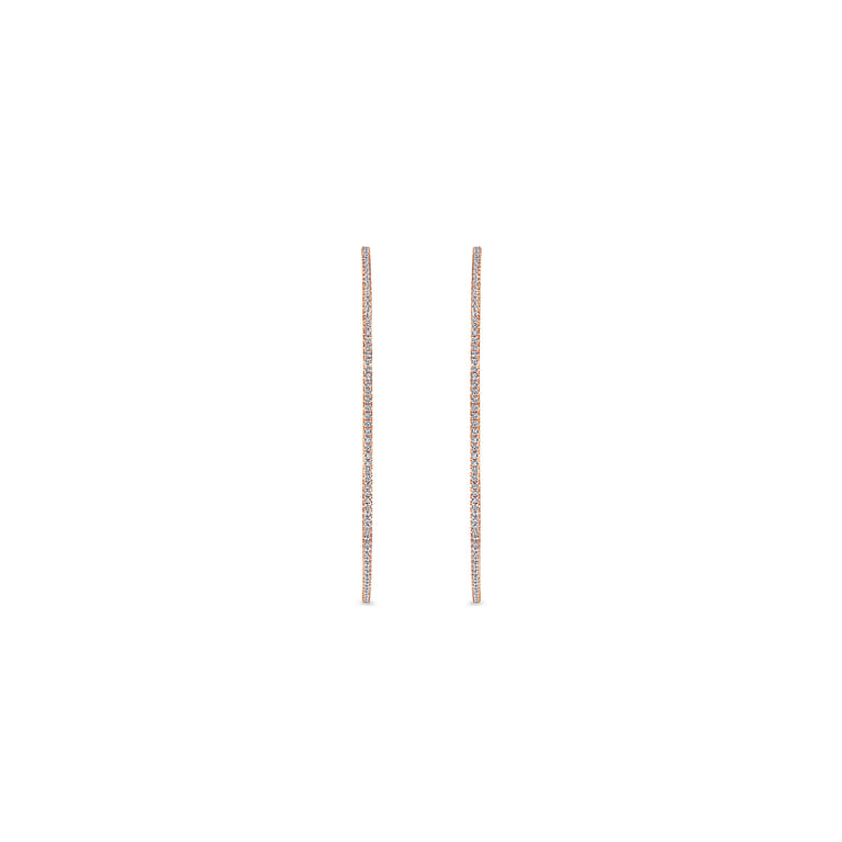 14K Rose Gold French Pave 60mm Round Inside Out Diamond Classic Hoop Earrings - 1.5 ct - Shot 3