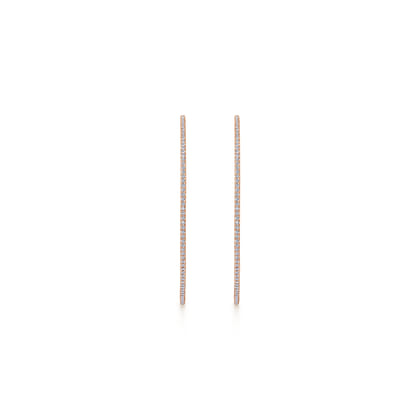 14K Rose Gold French Pave 60mm Round Inside Out Diamond Classic Hoop Earrings