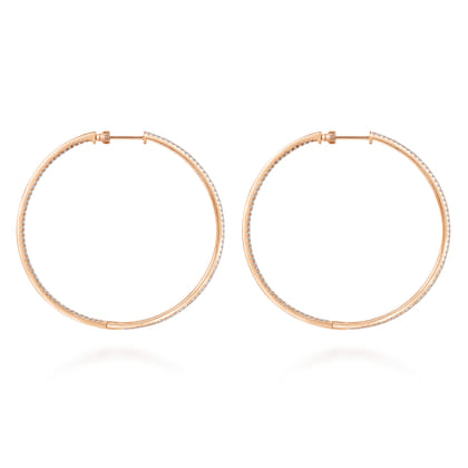 14K Rose Gold French Pave 60mm Round Inside Out Diamond Classic Hoop Earrings