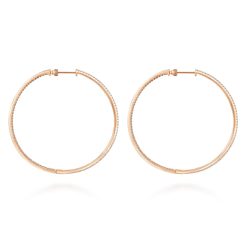 14K Rose Gold French Pave 60mm Round Inside Out Diamond Classic Hoop Earrings - 2.9 ct - Shot 2