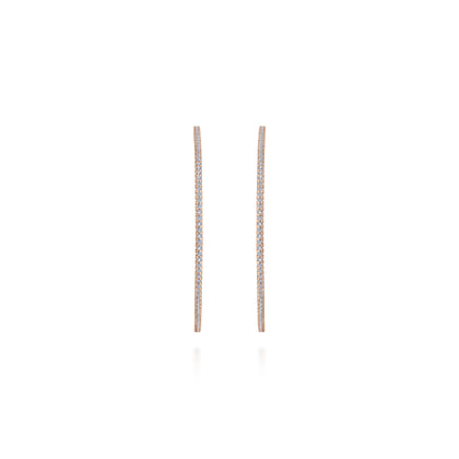 14K Rose Gold French Pave 60mm Round Inside Out Diamond Classic Hoop Earrings