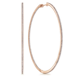 14K Rose Gold French Pave 80mm Round Inside Out Diamond Hoop Earrings