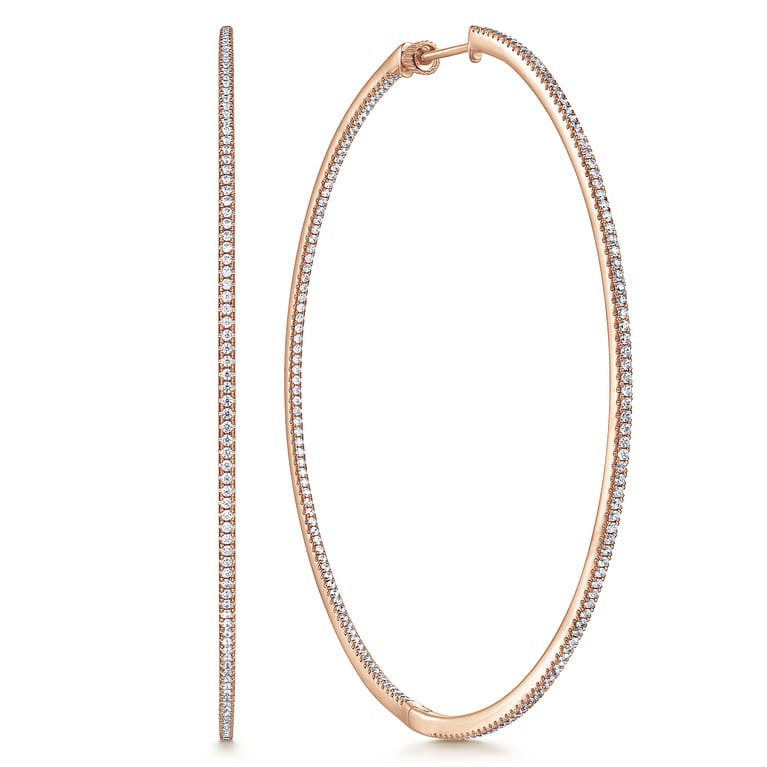 14K Rose Gold French Pave 80mm Round Inside Out Diamond Hoop Earrings - 1.9 ct - Shot 1