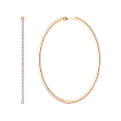 14K Rose Gold French Pave 80mm Round Inside Out Diamond Hoop Earrings