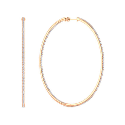 14K Rose Gold French Pave 80mm Round Inside Out Diamond Hoop Earrings