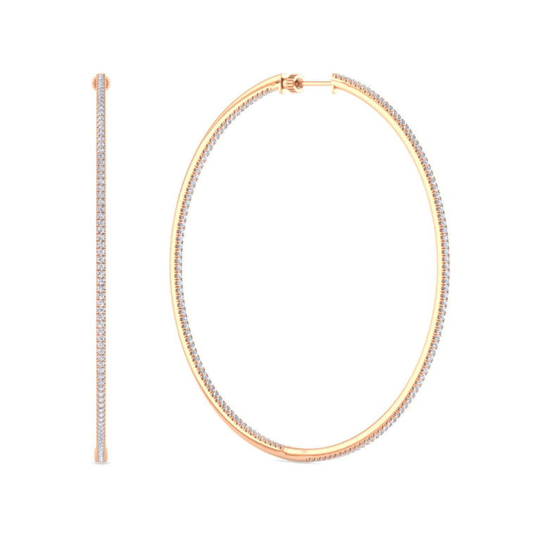 14K Rose Gold French Pave 80mm Round Inside Out Diamond Hoop Earrings - 2.75 ct - Shot 1