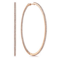 14K Rose Gold French Pave 80mm Round Inside Out Diamond Hoop Earrings