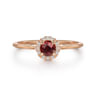 14K Rose Gold Garnet and Diamond Halo Promise Ring - 0.06 ct