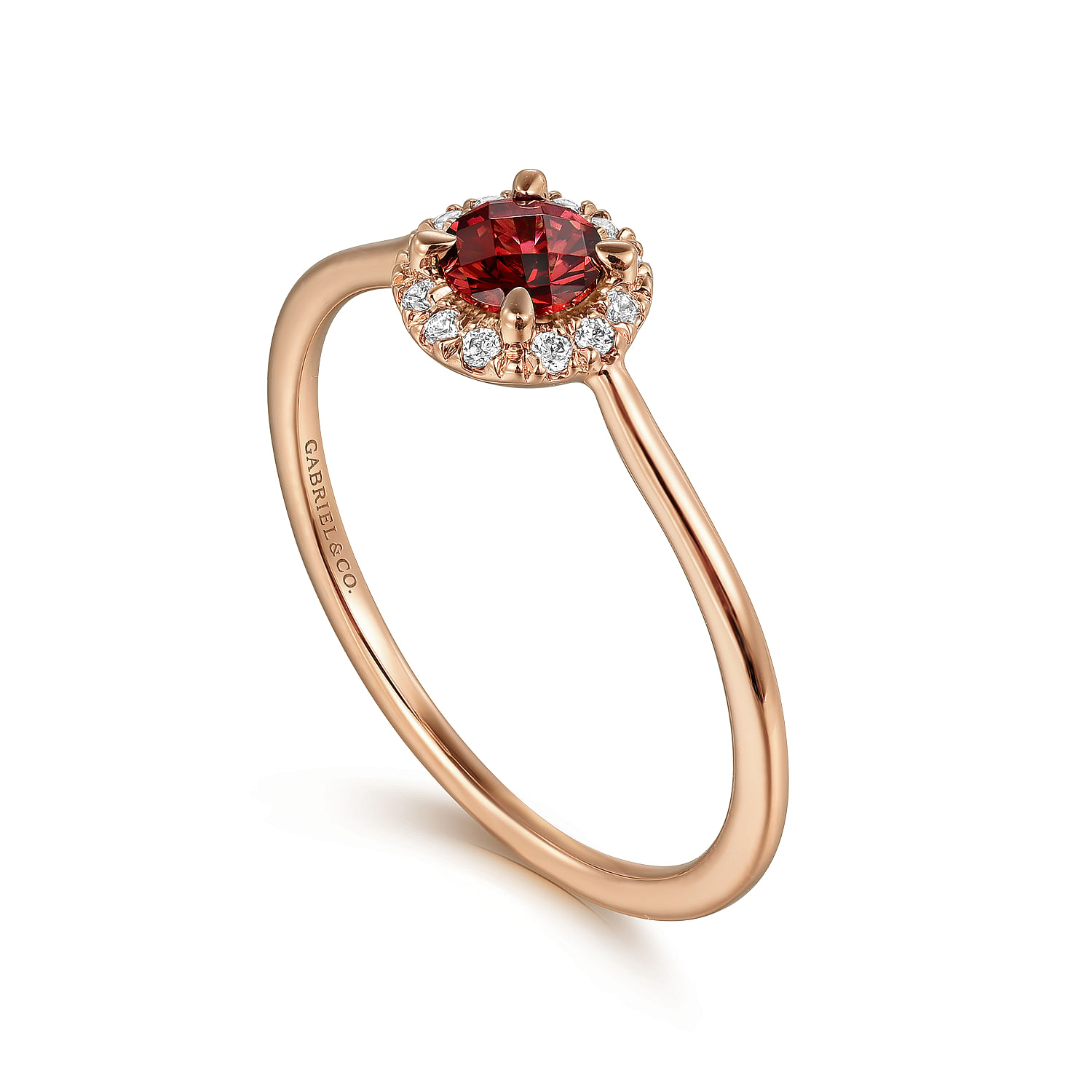 14K Rose Gold Garnet and Diamond Halo Promise Ring - 0.06 ct - Shot 3