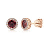 14K Rose Gold Garnet and Diamond Halo Stud Earrings - 0.1 ct